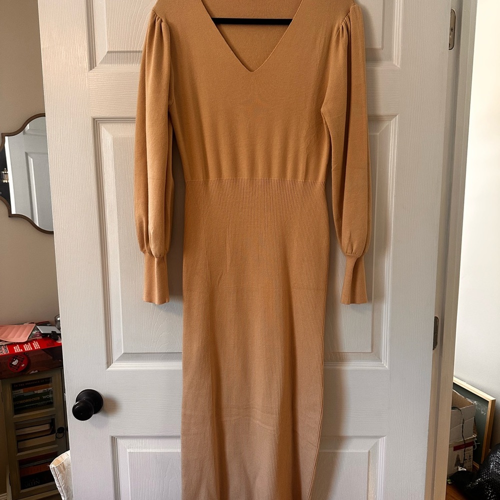 Elegant Tan V-Neck Dress